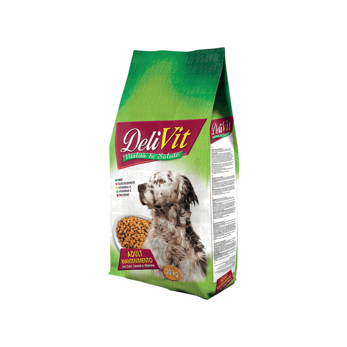 Delivit® Mantenimento - сухий корм з м'ясом, злаками та вітамінами для дорослих собак з нормальною активністю, правильно збалансований з м’ясом, злаками та вітамінами.