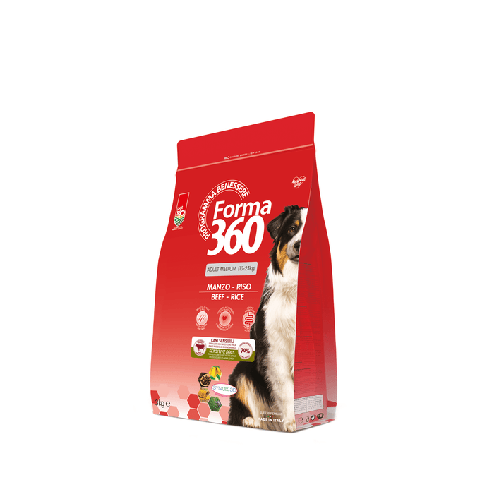 FORMA 360® - сухий корм суперпреміум класу з яловичиною і рисом для дорослих собак середніх порід з чутливим трваленням.