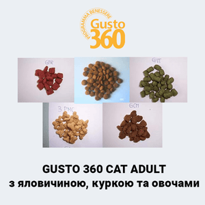 Gusto 360® - сухий корм преміум класу з яловичиною, куркою та овочами для котів.